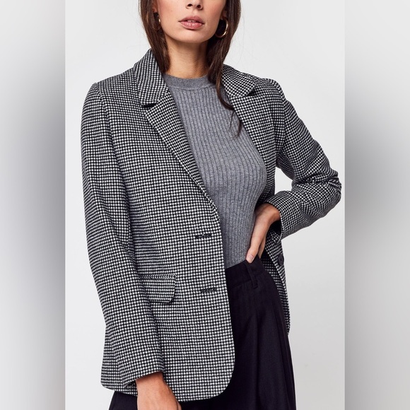 NEW Vero Moda Women's XS Harper LS Loose Houndstooth Blazer Black/White Long NWT - Picture 1 of 9